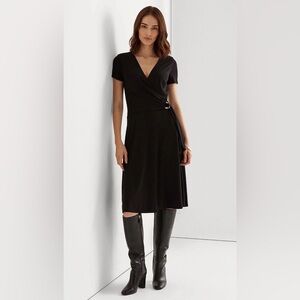 Lauren Ralph Lauren Black Surplice Jersey Dress Size 0 NWT